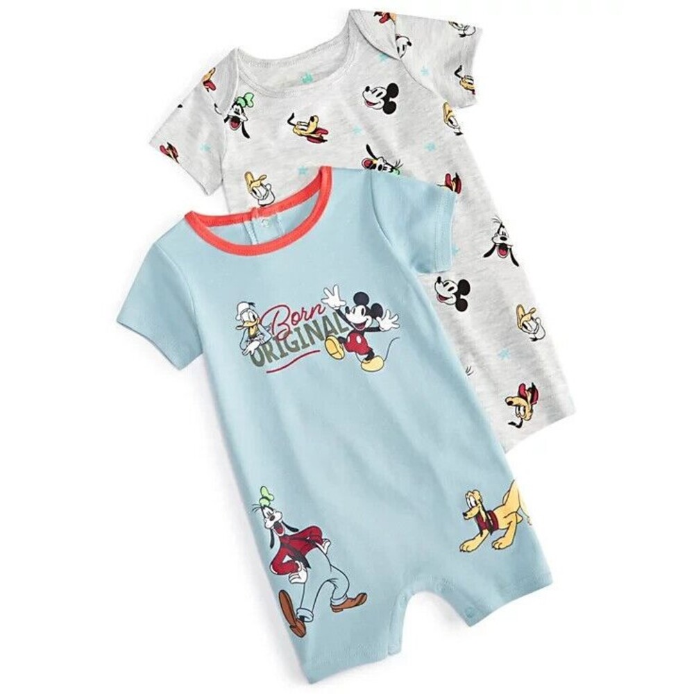 Mickey Mouse, Donald Duck, Goofy and Pluto Printed Rompers, Pack of 2 Baby NEW